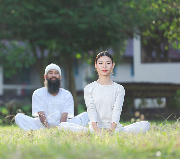 Japanese couple meditating